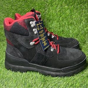 New $178 POLO Ralph Lauren OSLO TACTICAL BOOT SUEDE/WOOL BLACK/RED PLAID Sz 10 D